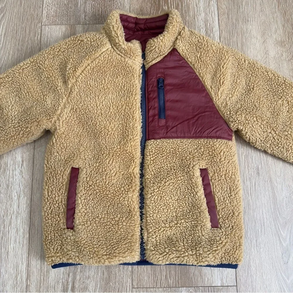 Gap Kids Reversible Puffer Sherpa Jacket Size 5 Years Brown Dark Claret